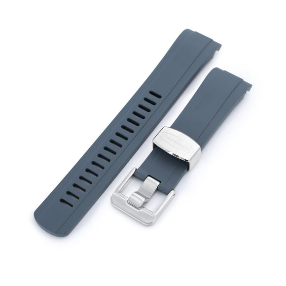 Strapcode Rubber Watch Strap 22mm Crafter Blue - CB10 Grey Rubber Curved Lug Watch Band for Seiko SKX007