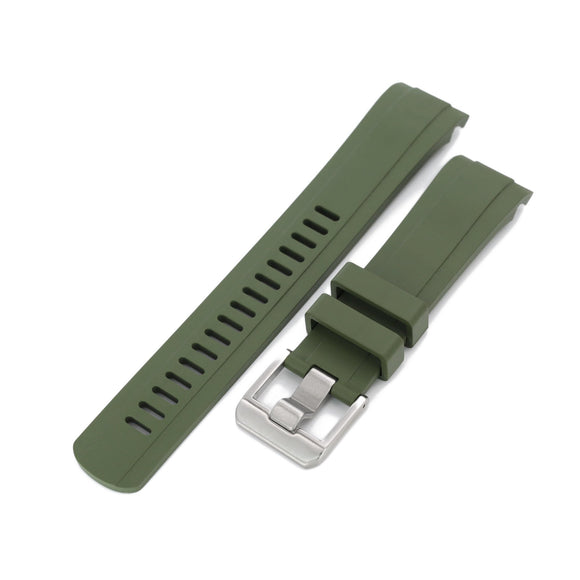 Strapcode Rubber Watch Strap 22mm Crafter Blue - CB10 Military Green Rubber Curved Lug Watch Band for Seiko SKX007