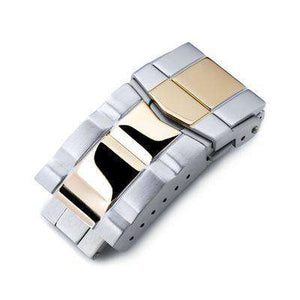 18mm Solid 316L Stainless Steel Double Locks Submariner Diver Clasp, Button Control, 2-tone IP Polished Gold