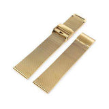 18mm, 20mm or 22mm Classic Vintage Knitted Superfine Wire Mesh Band, Polished IP Gold