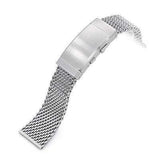 20mm, 22mm Solid End Massy Mesh Band Stainless Steel Watch Bracelet, Wetsuit Ratchet Buckle, Brushed