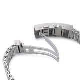 20mm, 22mm Solid End Massy Mesh Band Stainless Steel Watch Bracelet, Wetsuit Ratchet Buckle, Brushed