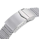 20mm, 22mm Solid End Massy Mesh Band Stainless Steel Watch Bracelet, V-Clasp, Brushed