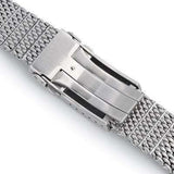 20mm, 22mm Solid End Massy Mesh Band Stainless Steel Watch Bracelet, V-Clasp, Brushed