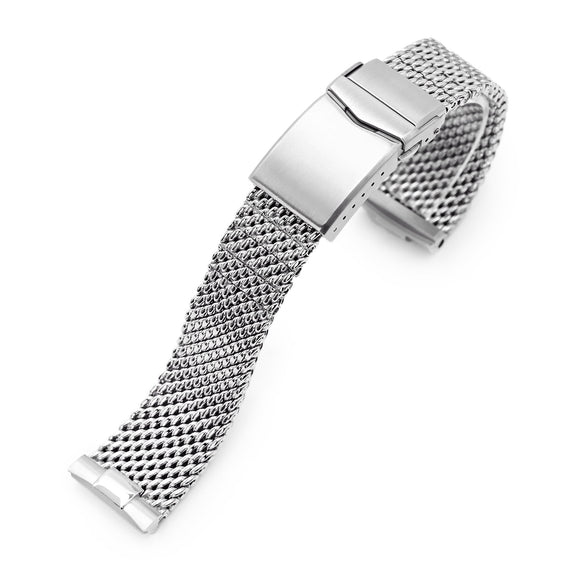 Strapcode Watch Bracelet Curved End Massy Mesh Watch Band for Seiko new Turtles SRP777, V-Clasp, Polished