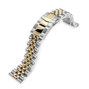 20mm ANGUS Jubilee 316L Stainless Steel Watch Bracelet 20mm Straight End, Two Tone IP Gold, Button Chamfer