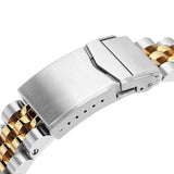 Strapcode Watch Bracelet 20mm ANGUS Jubilee 316L Stainless Steel Watch Bracelet for Seiko Alpinist SARB017 (or Hamilton K.), Brushed with IP Gold Center V-Clasp
