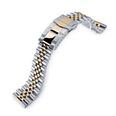 Strapcode Watch Bracelet 22mm Super Jubilee 316L Stainless Steel Solid Straight End Watch Band, Two Tone IP Gold with 2T Submariner Clasp