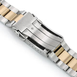 Strapcode Watch Bracelet 22mm Super 3D Oyster 316L Stainless Steel Watch Bracelet for Orient Triton, Two Tone Brushed with IP Gold Center Submariner Clasp
