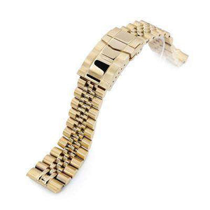 Strapcode Watch Bracelet 22mm Super 3D Jubilee 316L Stainless Steel Watch Bracelet for Seiko Gold Turtle SRPC44, Submariner Clasp full IP Gold
