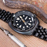 22mm ANGUS Jubilee 316L Stainless Steel Watch Bracelet for Seiko Turtle SRPC49K1, PVD Black, V-Clasp
