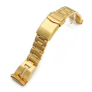 Strapcode Watch Bracelet 22mm Retro Razor 316L Stainless Steel Watch Band for Seiko new Turtles SRPC44, Full IP Gold V-Clasp