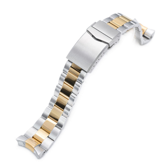 Strapcode Watch Bracelet 22mm Super-O Boyer 316L Stainless Steel Watch Band for Seiko SKX007, Two Tone IP Gold V-Clasp