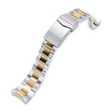 Strapcode Watch Bracelet 22mm Super-O Boyer 316L Stainless Steel Watch Band for Seiko SKX007, Two Tone IP Gold V-Clasp