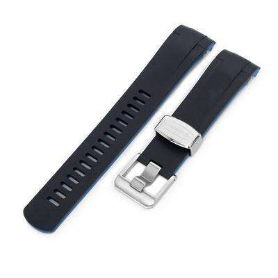 Strapcode Rubber Watch Strap 22mm Crafter Blue - Dual Color Black , Blue Rubber Curved Lug Watch Strap for Tudor Black Bay M79230