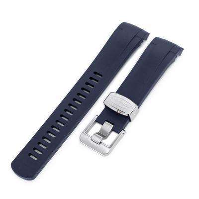 Strapcode Rubber Watch Strap 22mm Crafter Blue - Dark Blue Rubber Curved Lug Watch Strap for Tudor Black Bay M79230