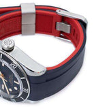 22mm Crafter Blue - Dual Color Blue & Red Rubber Curved Lug Watch Strap for Tudor Black Bay M79230