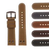 DASSARI Vintage Leather Pilot Watch Band w/ Matte Black Rivets