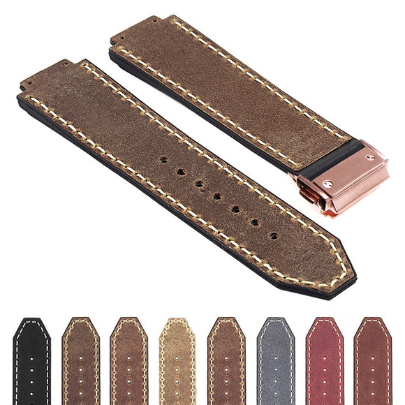 DASSARI Vintage Leather Strap for Hublot Big Bang with Rose Gold Clasp
