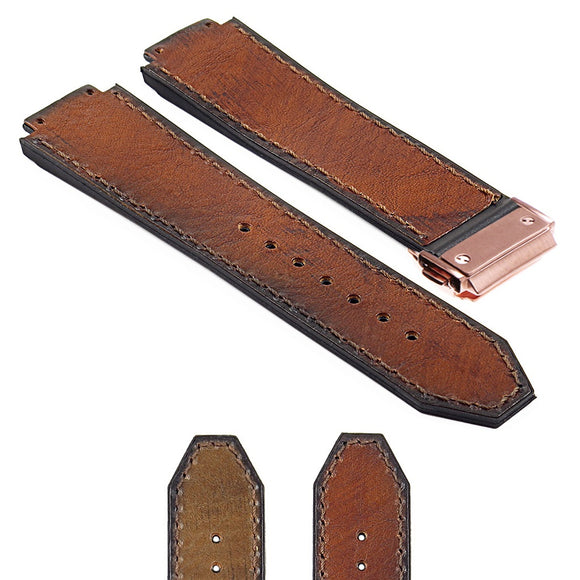 Vintage Leather Suede Strap for Hublot Big Bang with Rose Gold Clasp