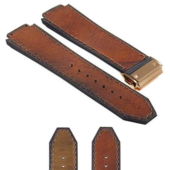 Vintage Leather Suede Strap for Hublot Big Bang with Yellow Gold Clasp