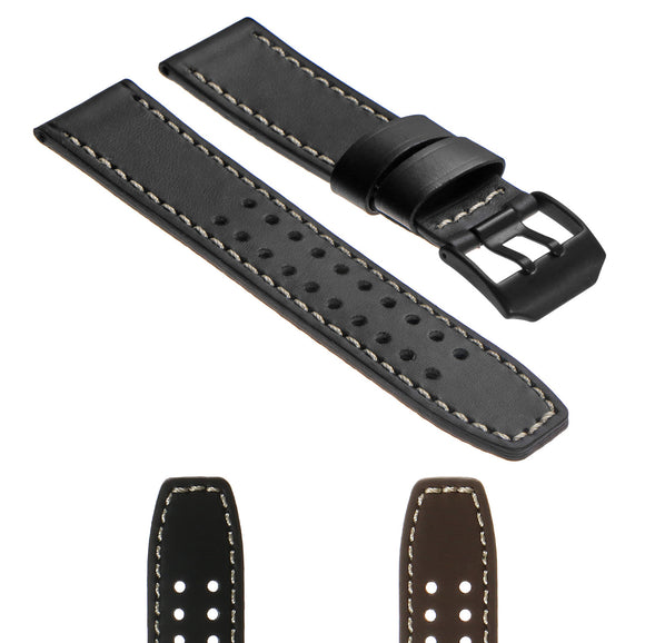 DASSARI 23mm Leather Watch Strap for Luminox Evo with Matte Black Buckle