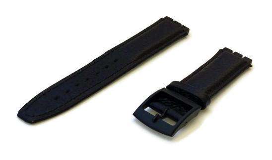 Black Swatch Style Leather Watch Strap Size 17mm and 19mm